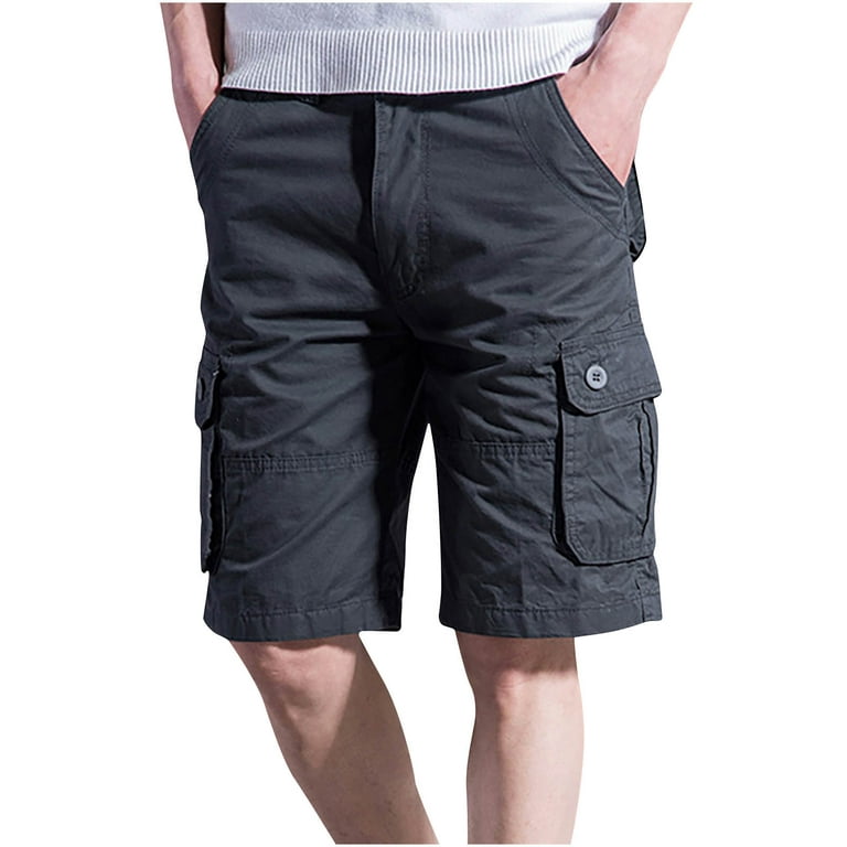 fartey Cargo Shorts for Men Multiple Pockets Button Casual 5 Inch Pants  with Zipper Outdoors Hiking Fishing Half Trousers