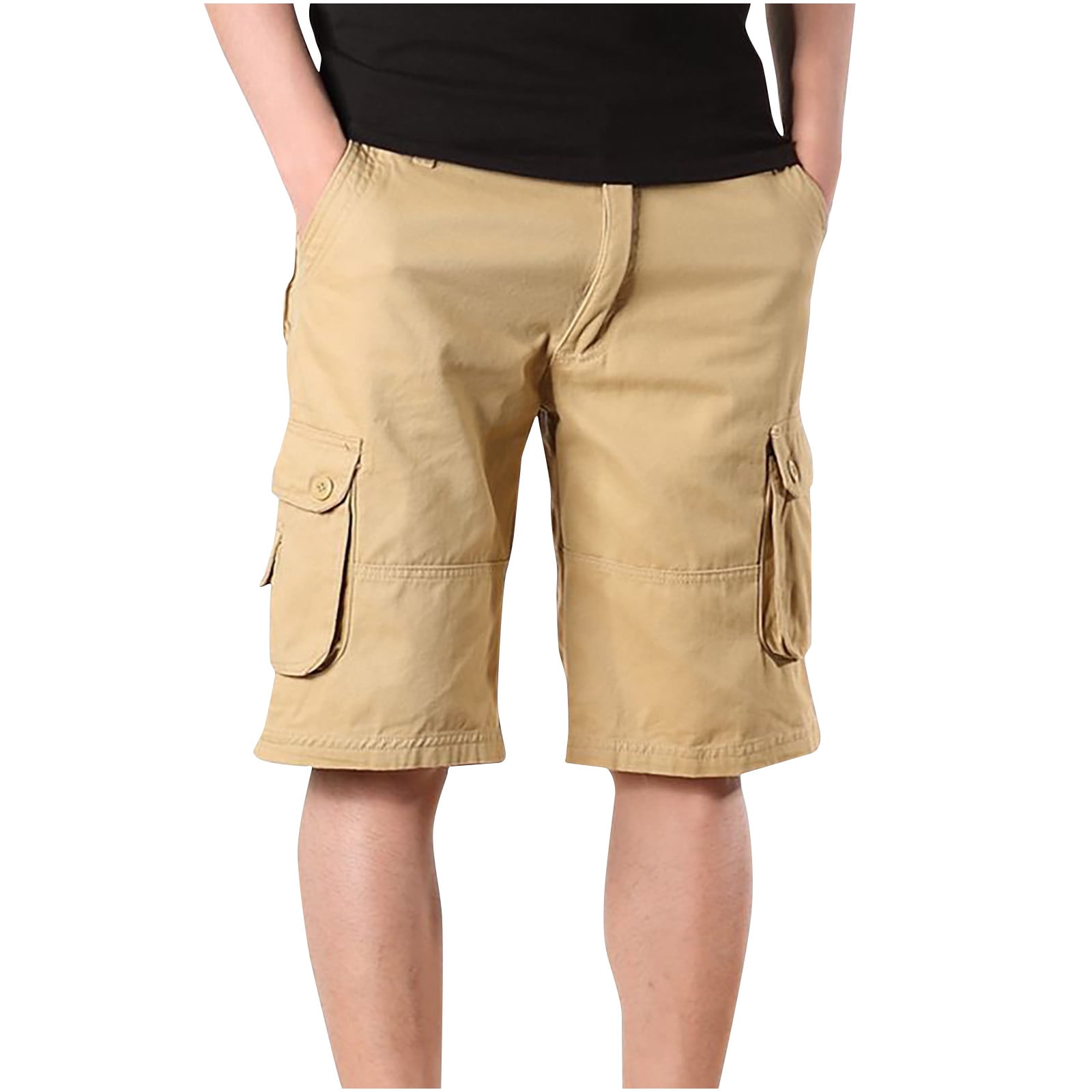 fartey Cargo Shorts for Men Multiple Pockets Button Casual 5 Inch Pants  with Zipper Outdoors Hiking Fishing Half Trousers 