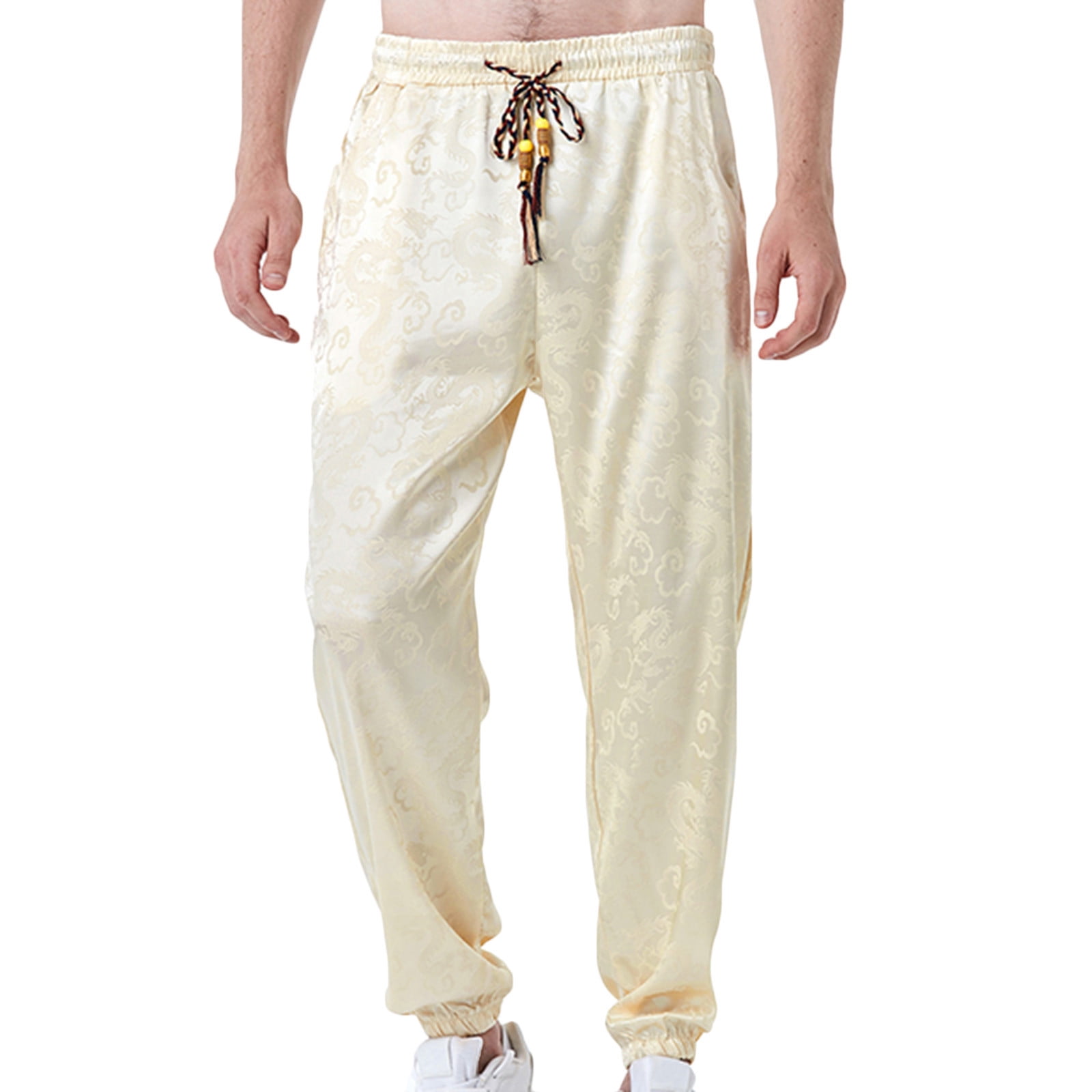 Fartey Casual Pants for Men Elastic Waist Dragon Print Slim Comfy Trousers with Pockets Drawstring Lounge Straight Leg Pant, Men's, Size: Medium