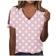 thumbnail image 1 of fartey Casual Shirts for Women Button Polka Dot Print Loose Fit Tshirts Summer V Neck Hollow out Short Sleeve Vacation Blouse, 1 of 5