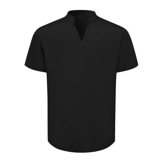 fartey Cotton Linen Top for Men Roomy Fit Split V Neck T Shirts Casual Summer Short Sleeves Summer Tops Lightweight Soft Solid Color Tshirts Summer Beach Hippie T Shirts