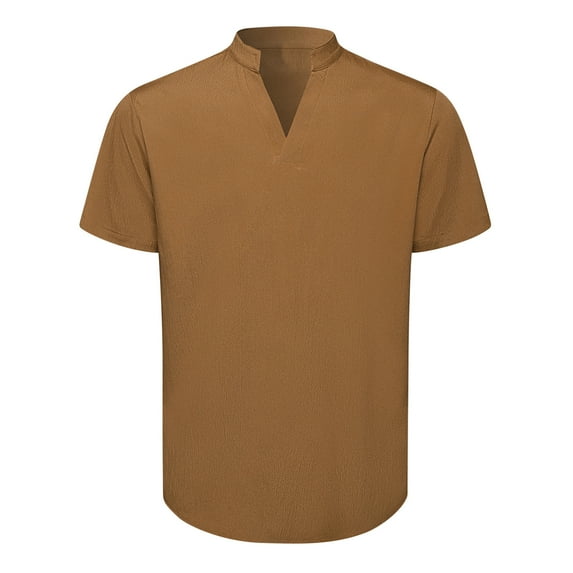 fartey Cotton Linen Top for Men Roomy Fit Split V Neck T Shirts Casual Summer Short Sleeves Summer Tops Lightweight Soft Solid Color Tshirts Summer Beach Hippie T Shirts