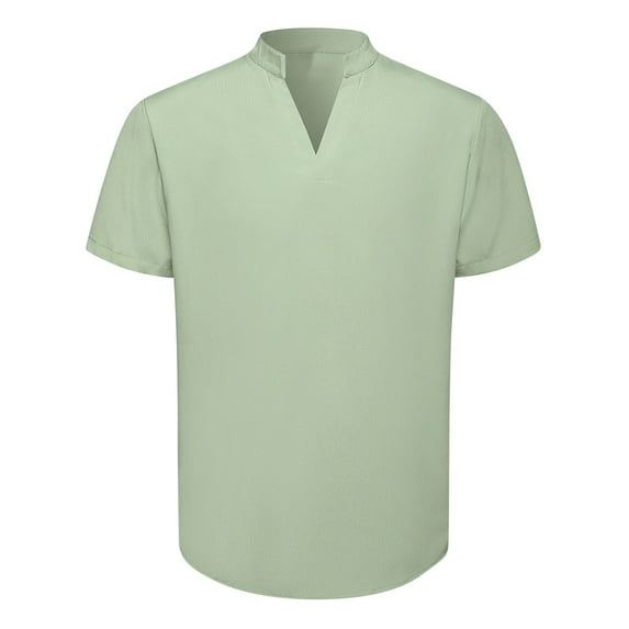 fartey Cotton Linen Top for Men Roomy Fit Split V Neck T Shirts Casual Summer Short Sleeves Summer Tops Lightweight Soft Solid Color Tshirts Summer Beach Hippie T Shirts