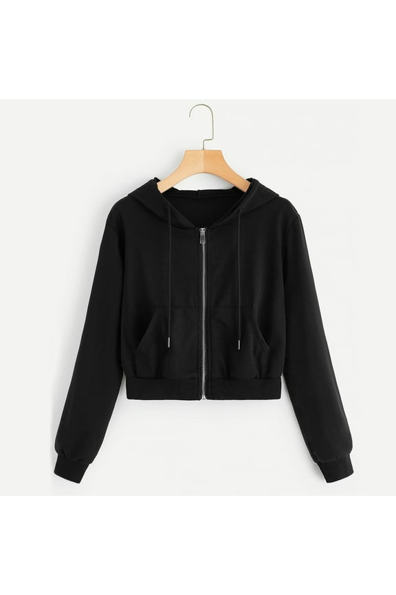 Crop Hoodies for Women Zip Up Long Sleeve Cozy Jacket Top Casual Trendy Hooded Sweatshirt Outwear
