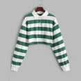 thumbnail image 1 of fartey Crop Tops for Women Striped Lapel Button Up Top Long Sleeve Cozy Shirt Trendy Color Block Sweatshirt Pullover Blouse, 1 of 6