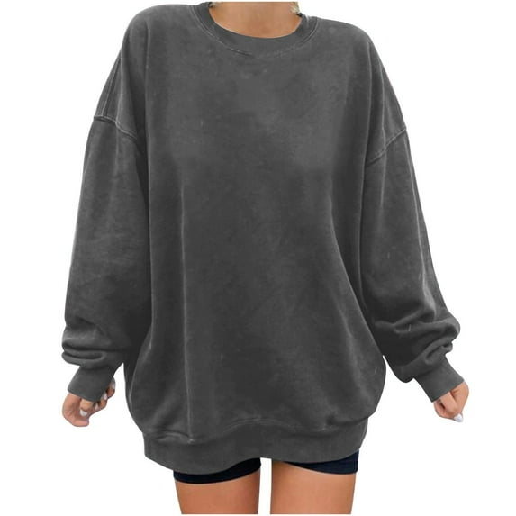 fartey Fleece Lined Oversized Sweatshirt for Women Warm Cozy Solid Color Shirts Casual Winter 2025 Round Neck Pullover Tops Loose Comfy Long Sleeves Sweatshirts