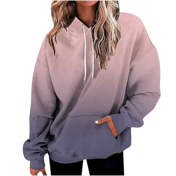 fartey Hoodies for Women Oversized Gradient Print Kangaroo Pocket Sweatshirts Baggy Fit Long Sleeve Warm Cozy Pullover Shirt with Fleece Liner
