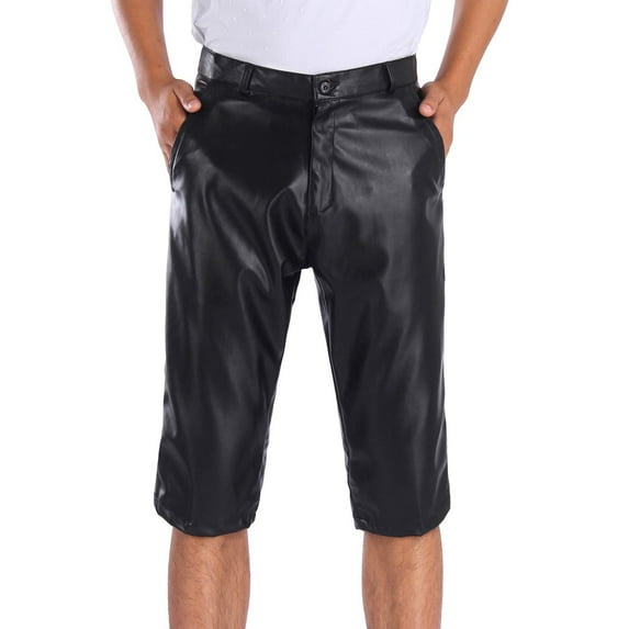fartey Leather Shorts for Men Lounge Button Pockets Zipper Stretchy Short Loose Fit Summer Outdoors Running Sports Gym Shorts