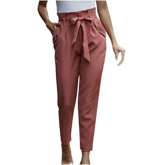 fartey Lightning Deals of Today Wide Leg Pants for Women 2024 High Paperbag Waist Solid Color Slim Trousers with Waist Tie Pockets Lounge Vacation Work Pants