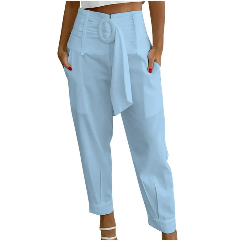 fartey Lightning Deals of Today Wide Leg Pants for Women 2023 High Paperbag  Waist Solid Color Slim Trousers with Waist Tie Pockets Lounge Vacation Work  Pants 
