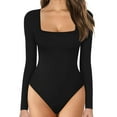thumbnail image 1 of fartey Long Sleeve Bodysuit for Women Black Square Neck Stretchy Slim Fit Tops Bodysuit Jumpsuit Shapewear, 1 of 6