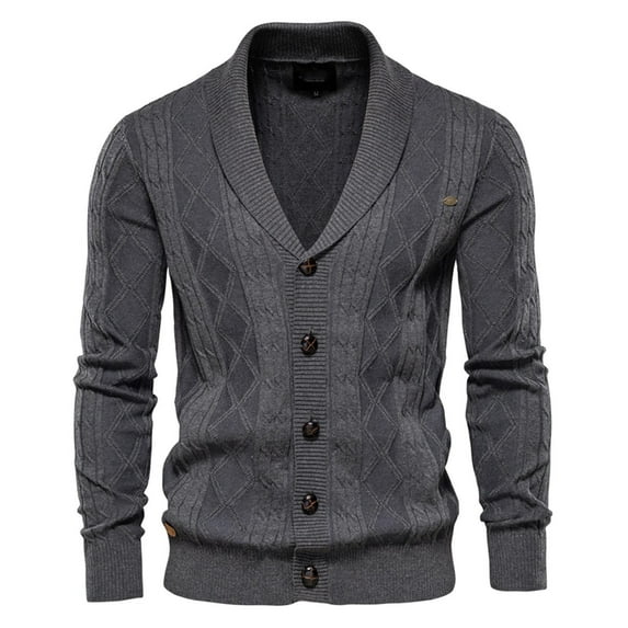 fartey Men Cable Knitted Cardigan Sweaters Slim Fit Shawl Collar Knitwear Warm Button Down Twisted Knot Outwear Casual Solid Color Long Sleeve Sweater