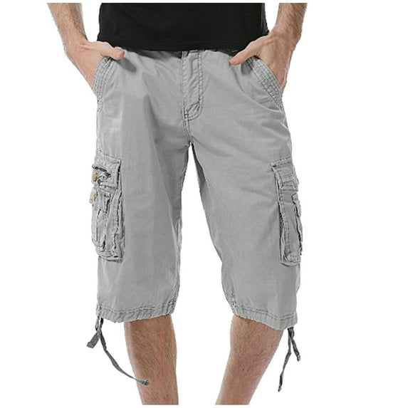 fartey Men Cargo Capri Pants 2024 Baggy Fit Summer Running Sports Hiking Outdoors Short Mult Pockets Button Zipper Drawstring Short