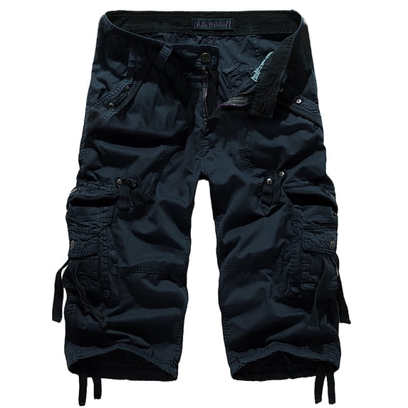 fartey Men Plus Size Capri Pants Multi Pockets Casual Baggy 3/4 Cargo Trousers with Zipper Button Outdoors Hiking Below Knee Shorts