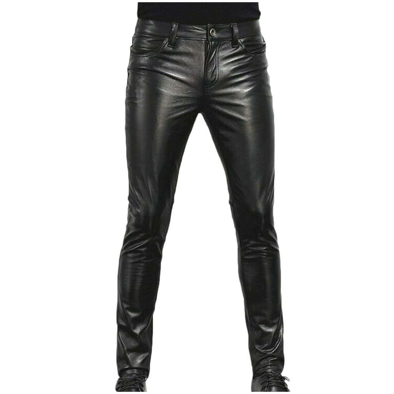 fartey Men Plus Size Leather Pants Trendy Business Slim Fit