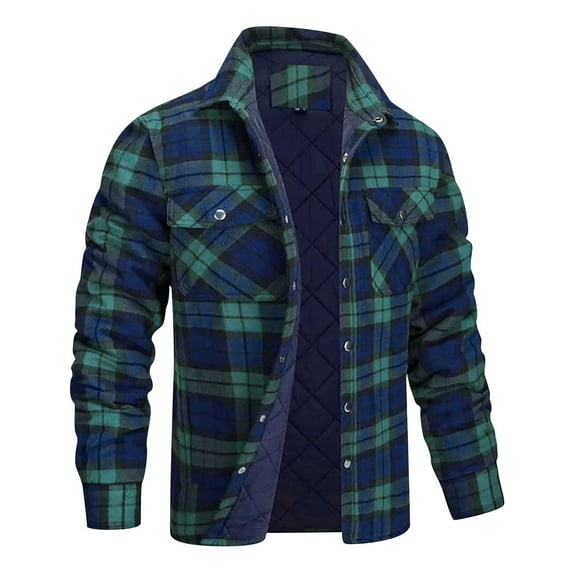 fartey Men Plus Size Plaid Shacket Coat with Pockets Lapel Long Sleeve Shirts Jacket Loose Comfy Snaps Camp Night Berber Winter Shirt Jackets, S-5XL