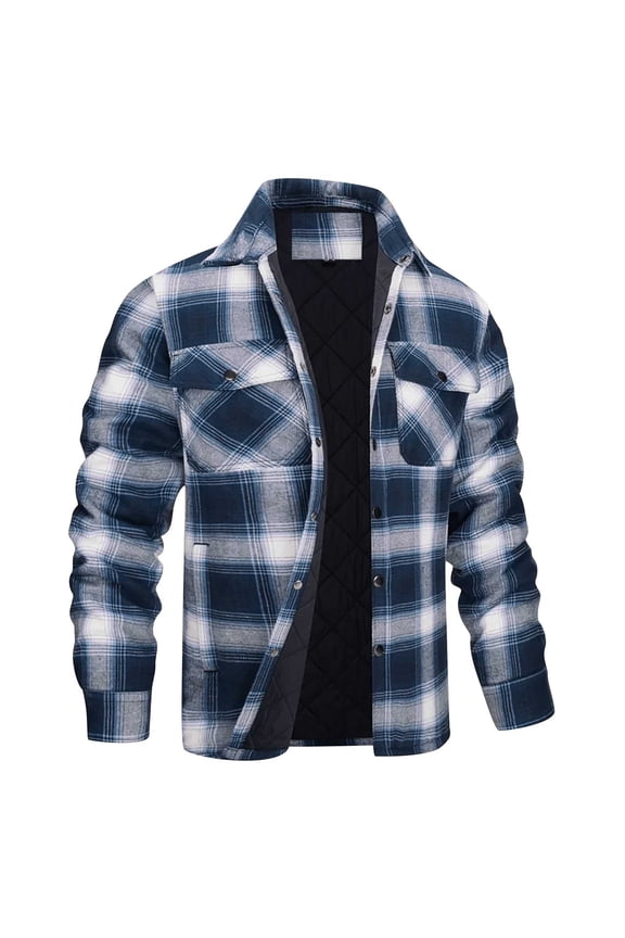 Men Plus Size Plaid Shacket Coat with Pockets Lapel Long Sleeve Shirts Jacket Loose Comfy Snaps Camp Night Berber Winter Shirt Jackets, S-5XL
