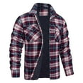 thumbnail image 1 of fartey Men Plus Size Plaid Shacket Coat with Pockets Lapel Long Sleeve Shirts Jacket Loose Comfy Snaps Camp Night Berber Winter Shirt Jackets, S-5XL, 1 of 6
