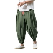 fartey Men Plus Size Yoga Harem Pants Baggy Comfy Flex Waisted Pockets Drop Crotch Trousers With Drawstring Fashion Yoga Genie Hippie Pants, M-5XL