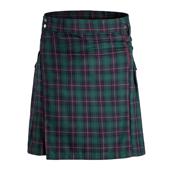 fartey Men Scottish Utility Kilts Casual Pleated Plaid Print Skirts with Pockets High Waist Summer Tartan Skirts
