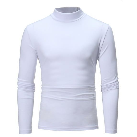 fartey Men Slim Mock Neck T-Shirts Soft Stretch Fit Long Sleeves Tops Lounge Solid Color Pullover Top Basic Turtleneck Lightweight Workout Sports Shirts