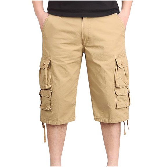 fartey Men's Cargo Capri Pants With Multi Pockets Workout Capris Casual Zipper Button Hiking Cropped Trousers Loose Fit Outdoor Joggers Fishing Mountain 3/4 Pants