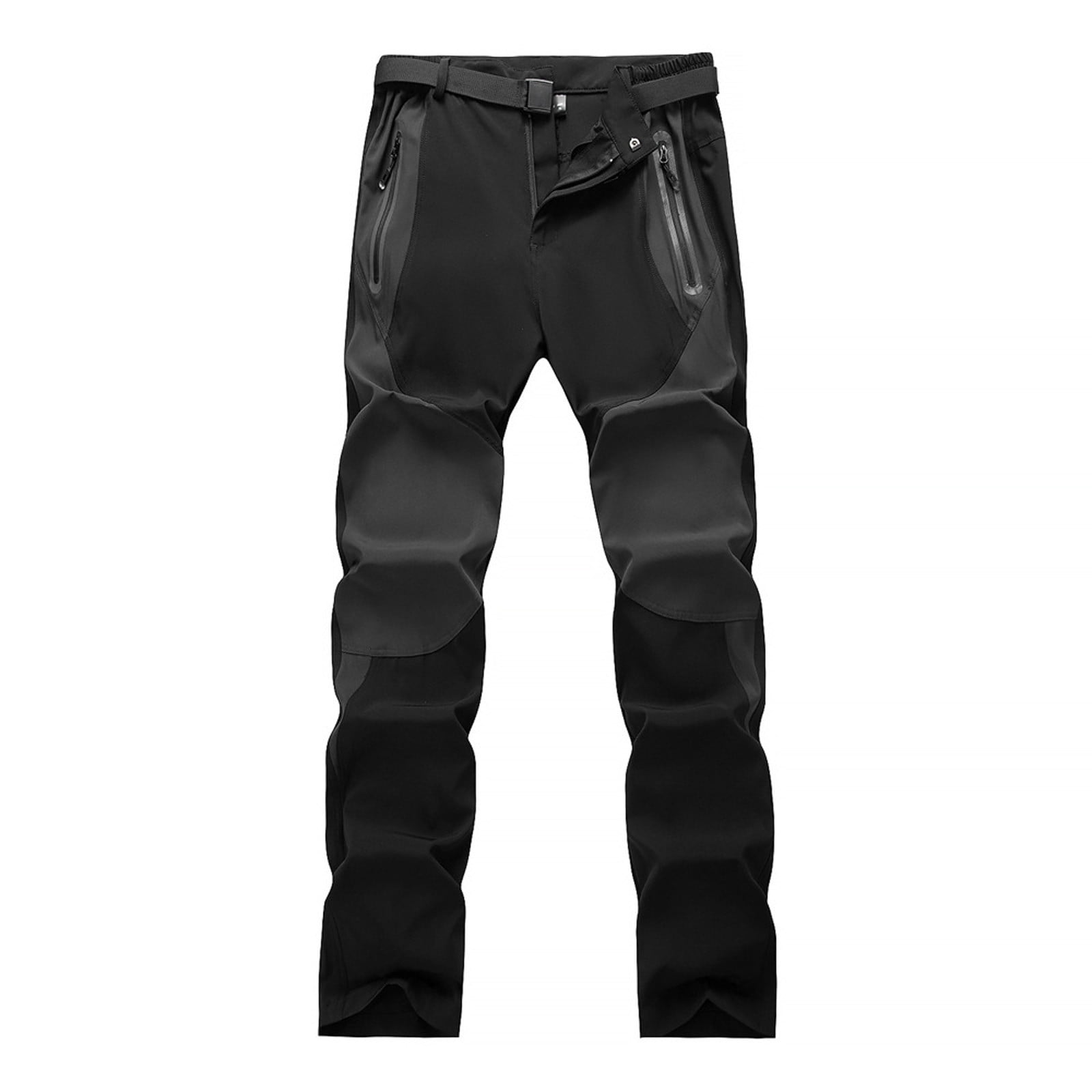fartey Men's Lightweight Snow Ski Pants with Belt 3 Zipper Pockets Trousers Baggy Straight Fit