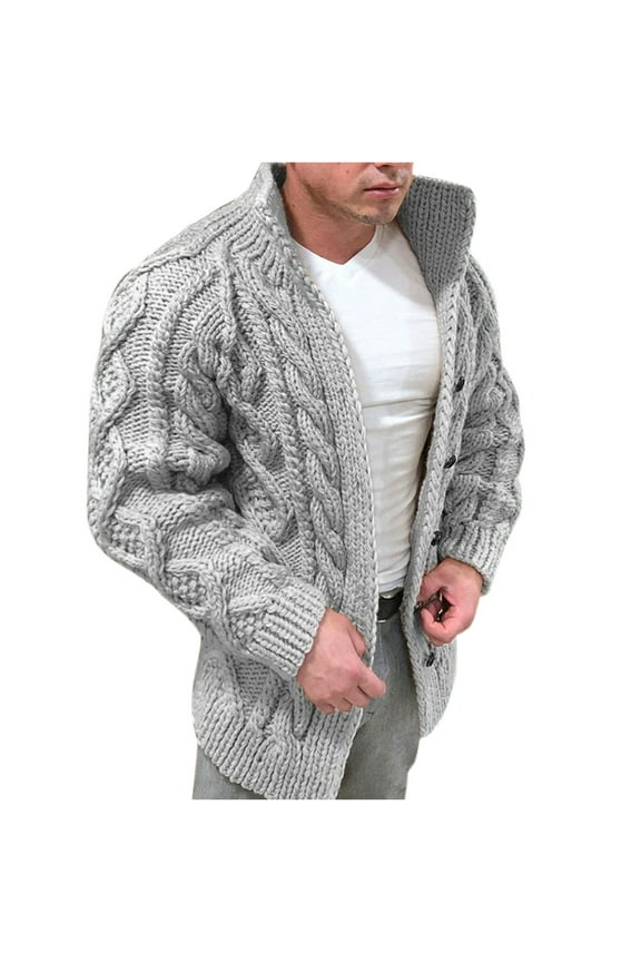 Men's Stand Collar Cardigan Knitwear Thermal Twisted Knot Open Front Sweaters Cable Knitted Button Down Cardigans Sweater Loose Cozy Long Sleeves Solid Sweaters