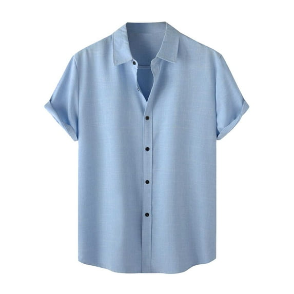 fartey Men's Summer Cotton Linen T Shirt Loose Breathable Button Down Shirts Top Casual 2024 Short Sleeve Blouse Lightweight Soft Lapel Solid Color Hawaiian Tops