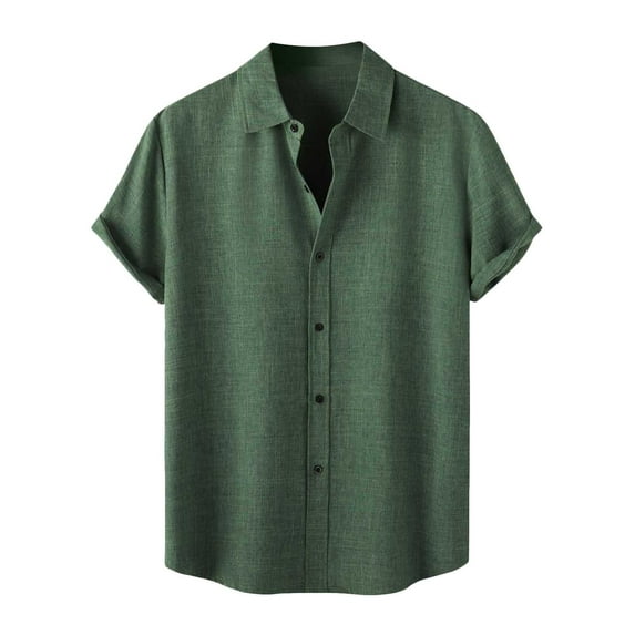 fartey Men's Summer Cotton Linen T Shirt Loose Breathable Button Down Shirts Top Casual 2025 Short Sleeve Blouse Lightweight Soft Lapel Solid Color Hawaiian Tops