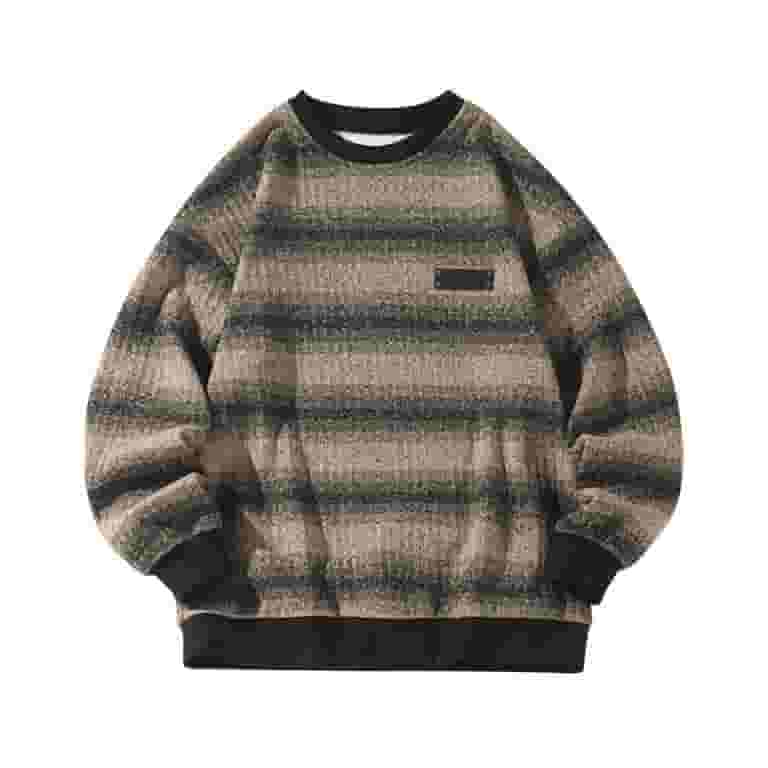 ★ Phyps Department★ Vintage Stripe Long Sleeve Green PFS1 fartey Men's Vintage Grandpa Sweaters Oversized Striped