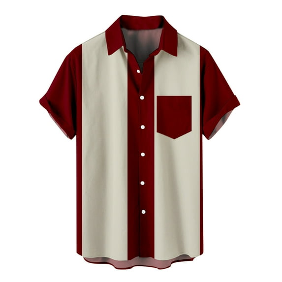 fartey Mens Bowling Shirt 1950s Retro Striped Color Block Print Hawaiian Shirts Casual Short Sleeve Lapel Top Roomy Comfy Summer Beach Button Down Shirts, S-4XL
