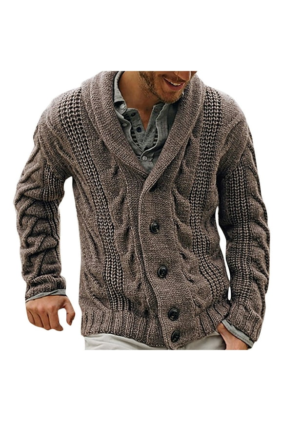 Mens Button Down Cardigan Sweater Cable Knitted Shawl Collar Cardigan Knitwear Long Sleeve Open Front Jackets Outwear Baggy Warm Solid Color Sweaters