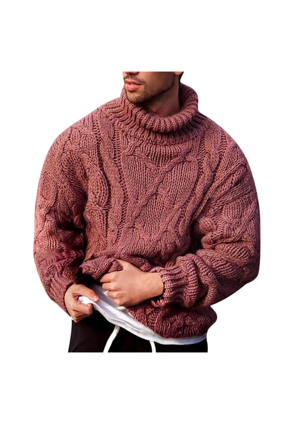 Mens Cable Knitted Chunky Sweaters Baggy Fit Twisted Knitted Turtleneck Pullover Sweater Casual Fashion Winter Long Sleeve Thermal Knitwear Sweatshirts