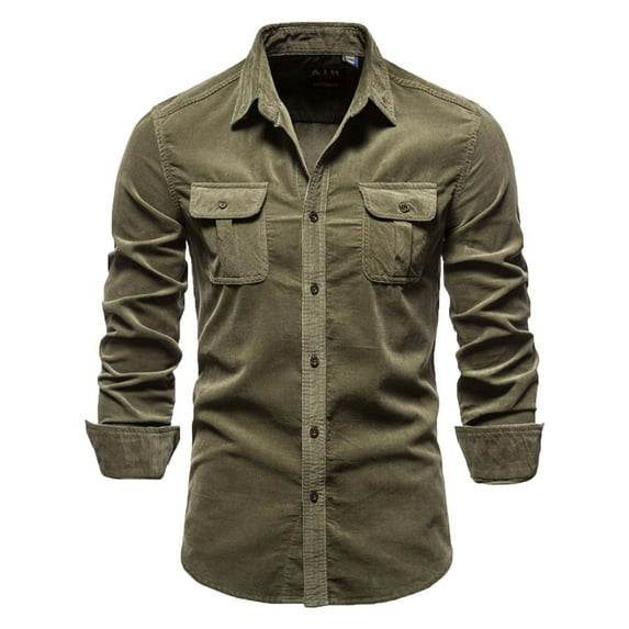 fartey Mens Corduroy Button Down Shirts Thermal Slim Long Sleeved Tops With Two Chest Pockets Lapel T-shirts Lightweight Jacket Winter Textured Shacket Jackets