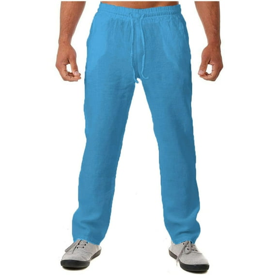 fartey Mens Cotton Linen Pants Casual Elastic Waist Drawstring Sports Pant with Pockets Loose Fit Basketball Trousers