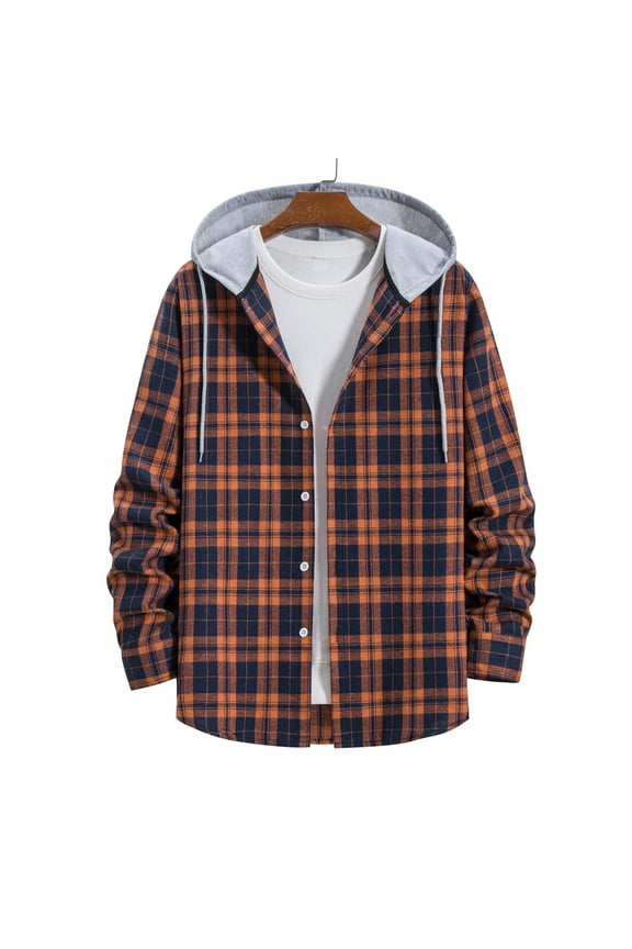 Mens Flannel Plaid Hooded Shirts Jacket Casual Fall Winter Long Sleeve Button Down Flannel Shirts