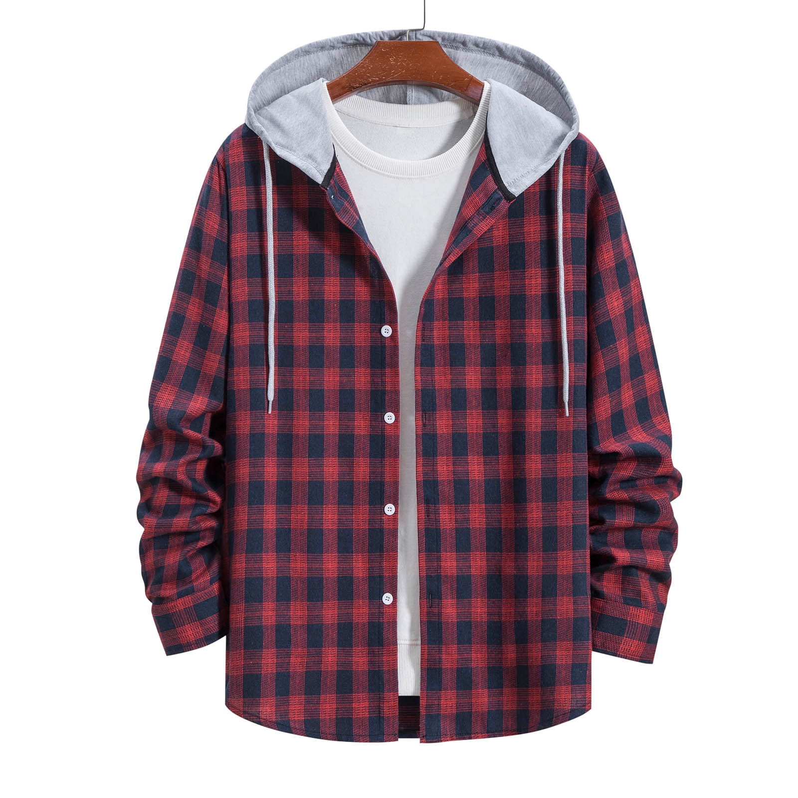 fartey Mens Flannel Plaid Hooded Shirts Jacket Casual Fall Winter Long ...