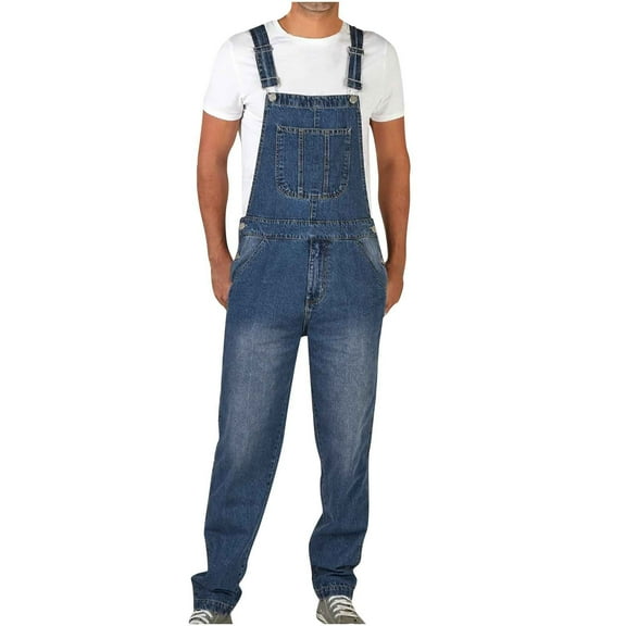 fartey Mens Jeans Overall Jumpsuit Streetwear Pocket Overall Bib Overall Slim Fit Denim Pants