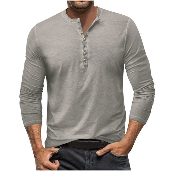 fartey Mens Lightweight Button Up Tops Loose Fit Round Neck Henley Shirt Casual Long Sleeves Pullover T-Shirt Soft Stretch Solid Color Tee Shirts for Men