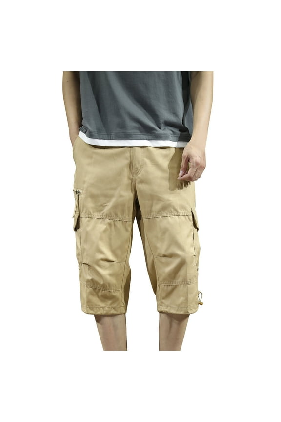 Mens Plus Size Cargo Capri Pants Baggy Comfy Multi Pockets Workout Crop Pants With Button Zipper Cropped Pants Lounge Hiking Fishing Sports Below Knee Cargo Shorts, M-5XL