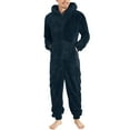 thumbnail image 1 of fartey Mens Plus Size Hooded Jumpsuit Full Zip Long Sleeve Warm Pajamas Solid Color Pockets Fleece One Piece Jumpsuits, S-5XL, 1 of 7