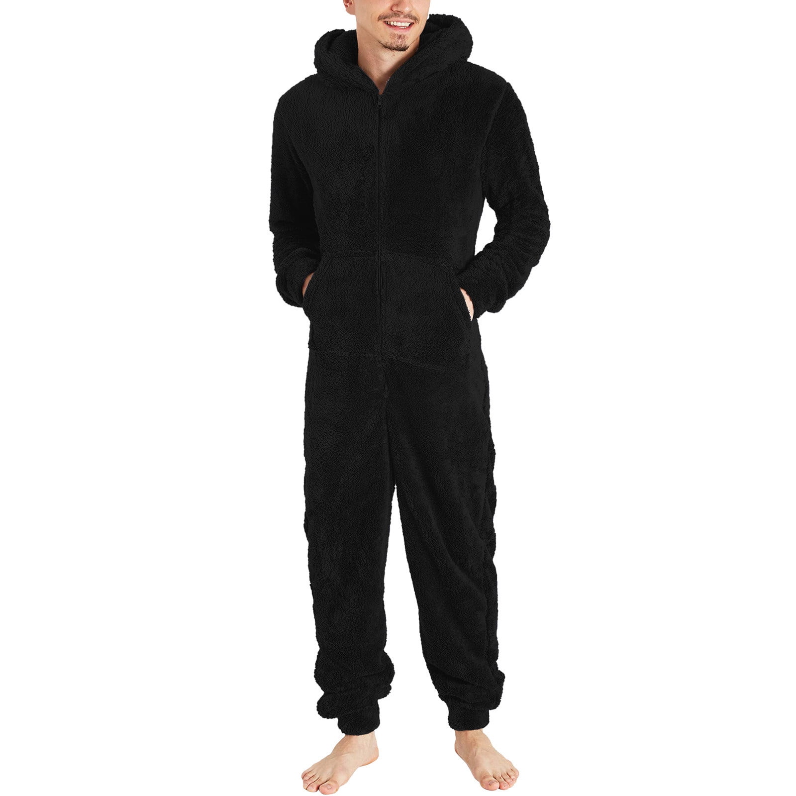 fartey Mens Plus Size Hooded Jumpsuit Full Zip Long Sleeve Warm Pajamas ...