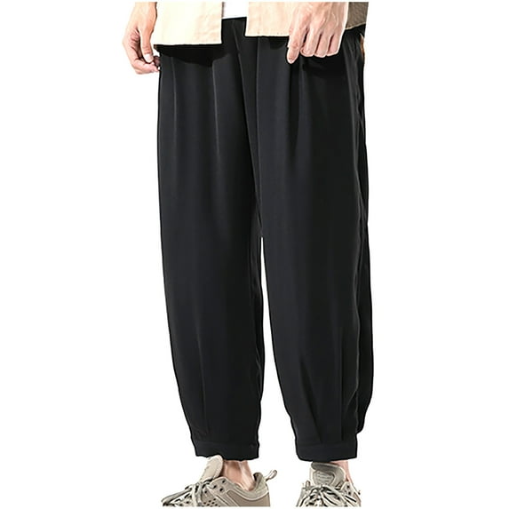 fartey Mens Plus Size Wide Leg Pants With Pockets Elastic Waist Trousers Pleated Loose Casual Hippie Yoga Beach Long Pants, M-5XL