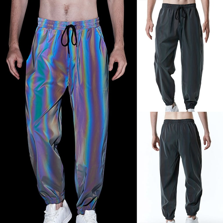 fartey Mens Reflective Pants Casual Jogger Hip Hop Fluorescent Dance Party  Sweatpants Festival Rave Night Sport Trousers