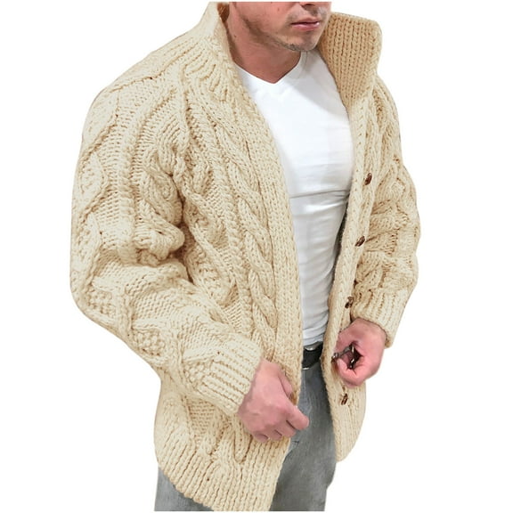 fartey Mens Stand Collar Cardigan Sweater Knitted Twisted Button Down Knitwear Baggy Fit Stretch Soft Touch Open Front Knit Jackets Outwear