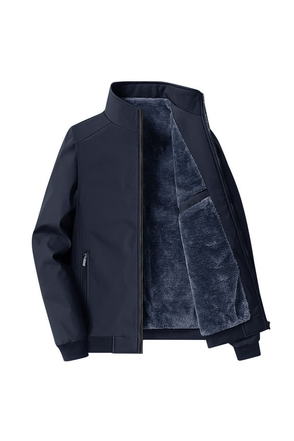 Mens Winter Sherpa Liner Coats Baggy Fit Stand Collar Thickened Thermal Coat Outwear With Zipper Pockets Long Sleeve Insulated Windproof Hooded Parka Jackets, M-5XL