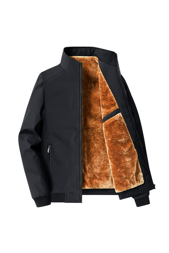 Mens Winter Sherpa Liner Coats Baggy Fit Stand Collar Thickened Thermal Coat Outwear With Zipper Pockets Long Sleeve Insulated Windproof Hooded Parka Jackets, M-5XL