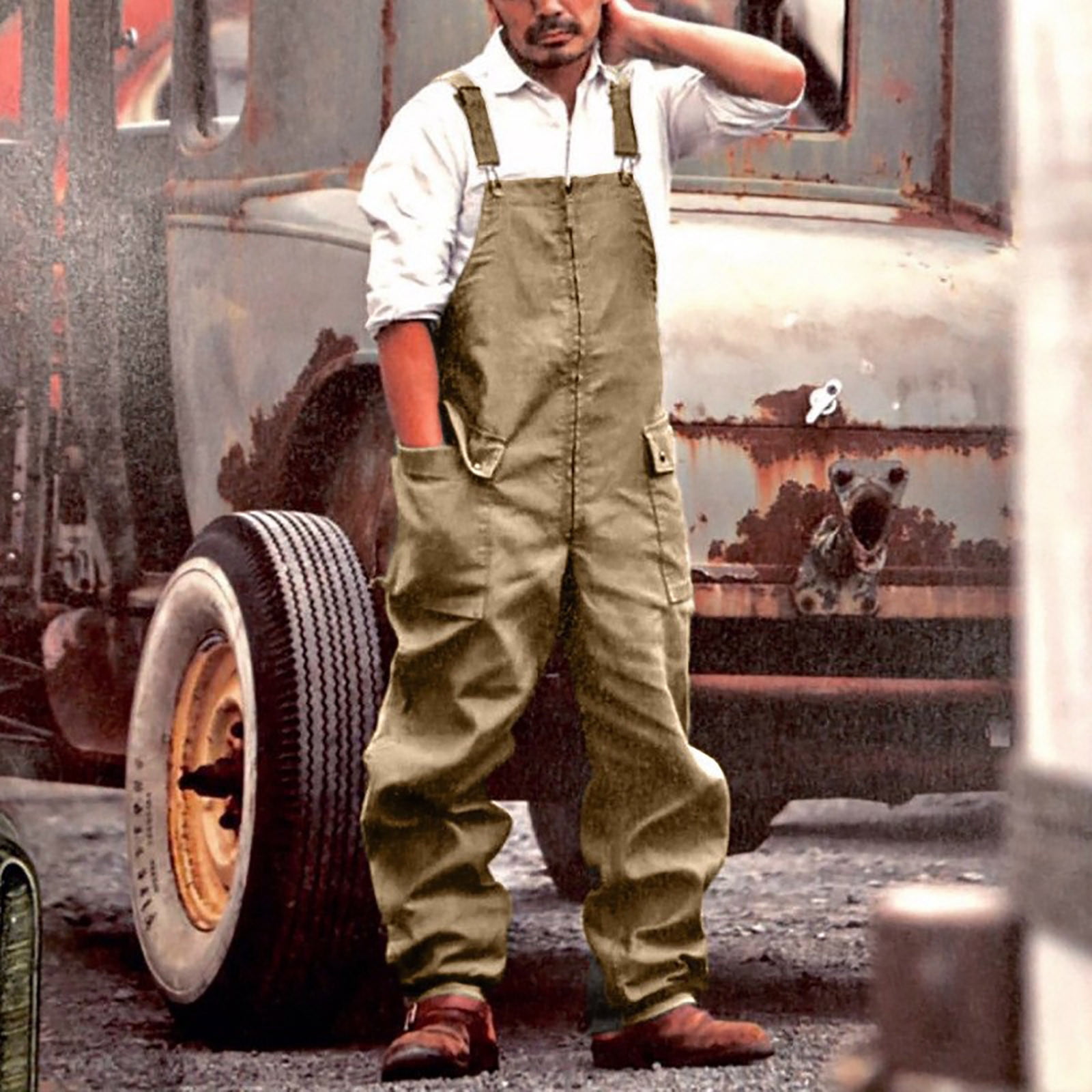 fartey Mens Work Bib Overalls Baggy Lightweight Jumpsuit Big