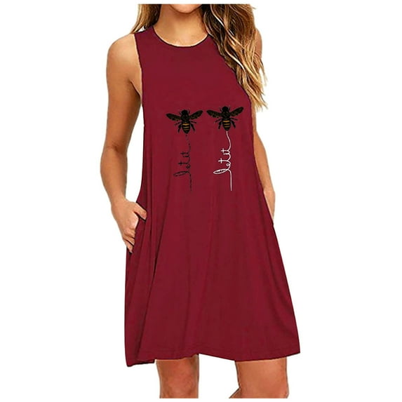 fartey Nightgowns for Women Plus Size Sleeveless House Dress Ladies Trendy Print Tank Dress Flowy Round Neck Mini Nightdress with Pockets, S-6XL